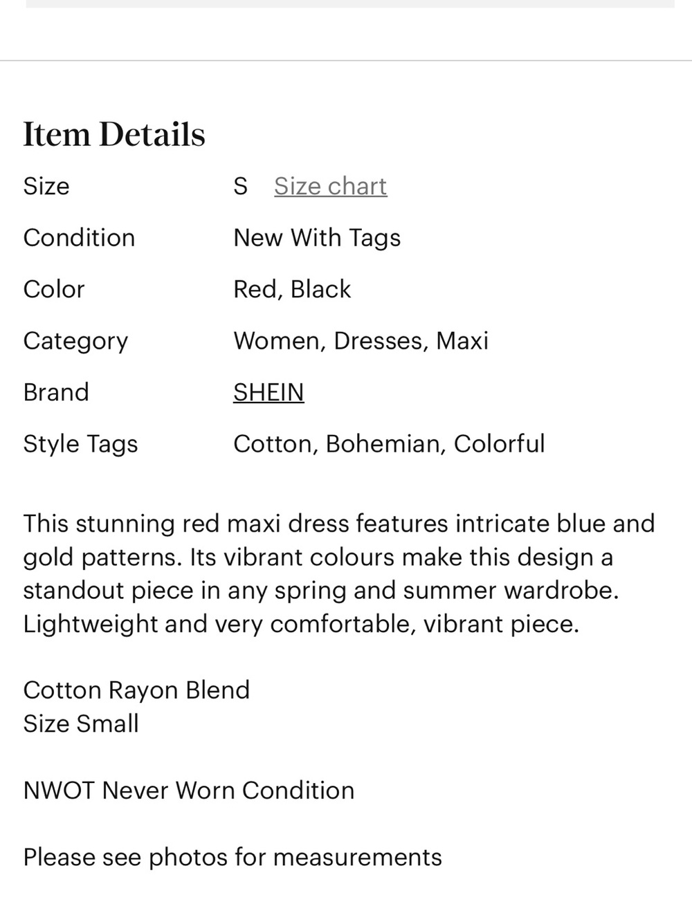 NWOT Vibrant Red and Blue Cotton Blend Maxi Dress size Small - Picture 16 of 16